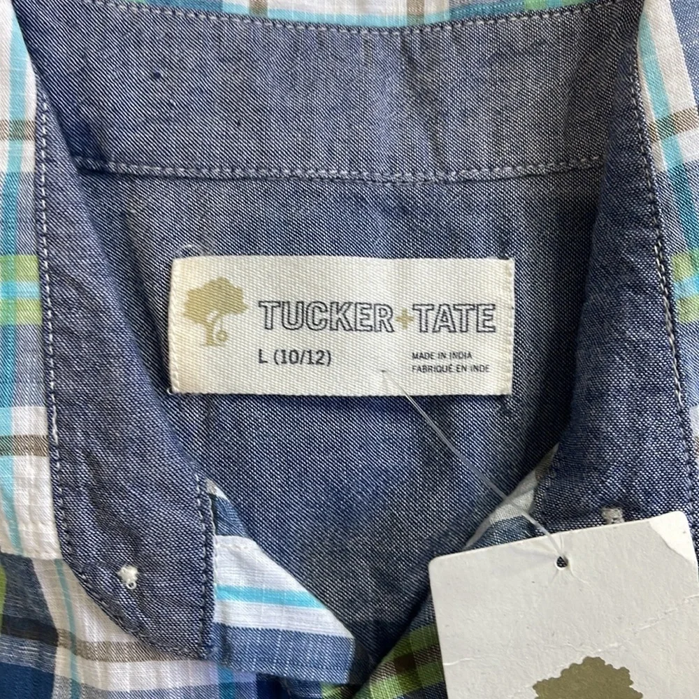Tucker + Tate Blue & Green Plaid Short Sleeve Button Down Shirt - Picture 6 of 7